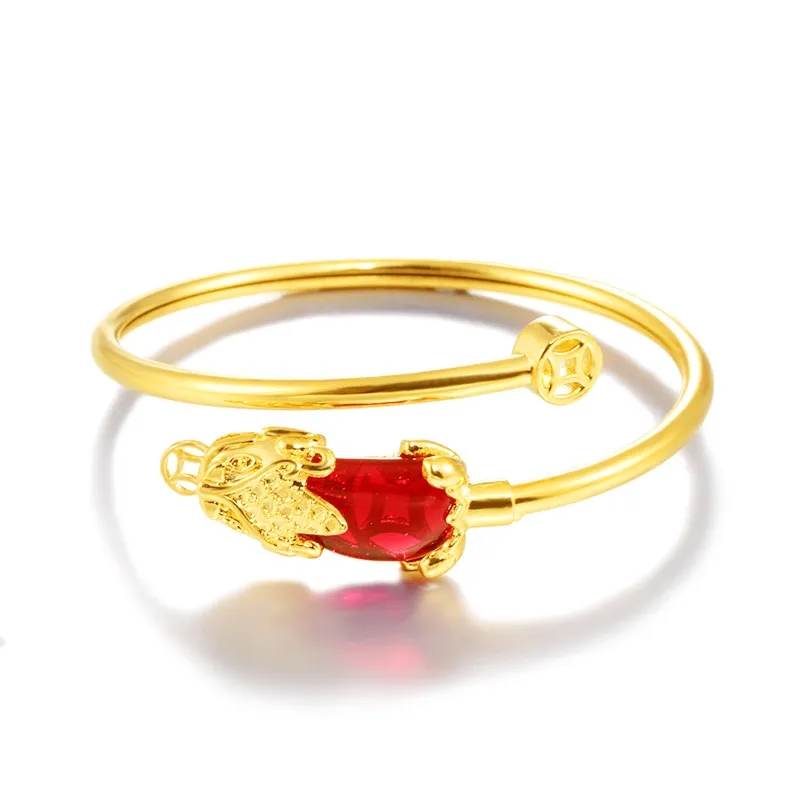 Ruby Animal Zirconia Charm 18k oro amarillo lleno hermoso brazalete para mujer pulsera ajustar joyería bonito Gift316J