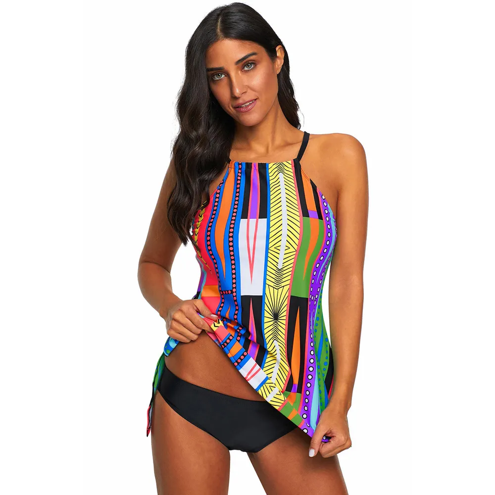 Tankini Women Conservative Twopiece Triangle Swimsuit Nowy drukowane paski stroju kąpielowego plus size spa 4112103667481