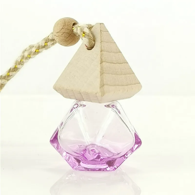 Car Diffuser Bottle Perfume Cube Pendant Hanging Air Freshener Aromatherapy Glass Pyramid Lid Diamond Shaped Polygon Essential Oil Diffusers