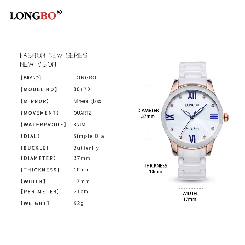 CWP 2021 Top marka Longbo Luksusowa moda swobodna kwarcowa ceramiczna zegarki Lady Relojes Majer Women Wristwatch Girl Dress Kobieta Ladie266m