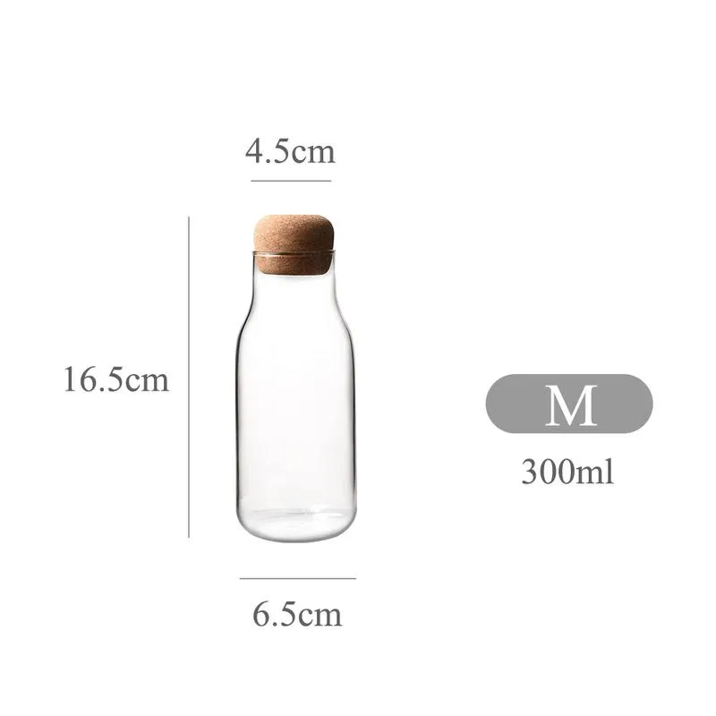 New Cork Glass Bottle Heat Resistant Milk Juice Bottle Transparent Storage Can Sealed Coffee Storage Tank Drop261P