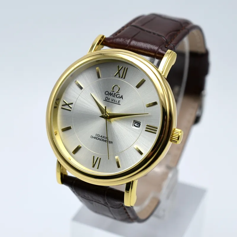 Drop Quarz Lederband Herren Designeruhr 40mm Goldgehäuse Luxus Auto Datum Analog Herrenuhren Geschenke für Herren Armbanduhr232c