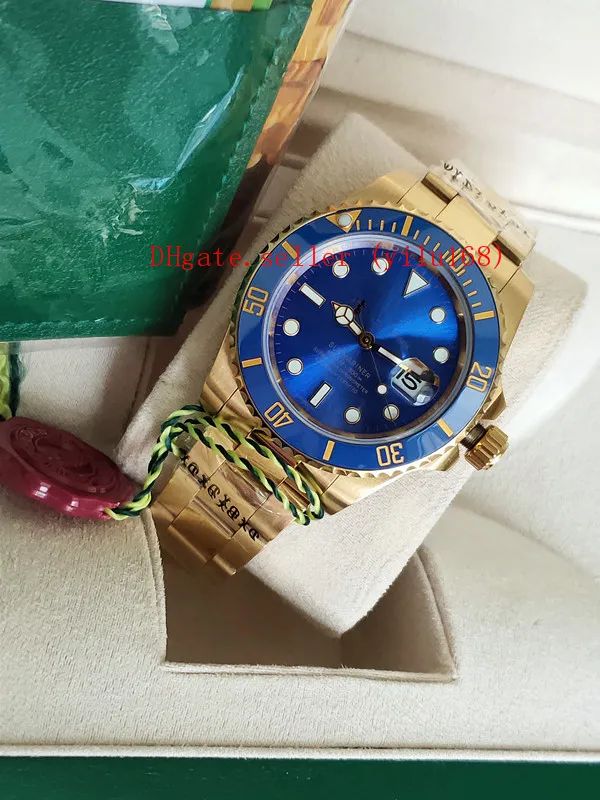 Completo - Lujo Nuevo azul Negro dial oro 116618 116618LN 116618LB -97208 40MM Relojes automáticos para hombres Bisel de cerámica 18k YE304H