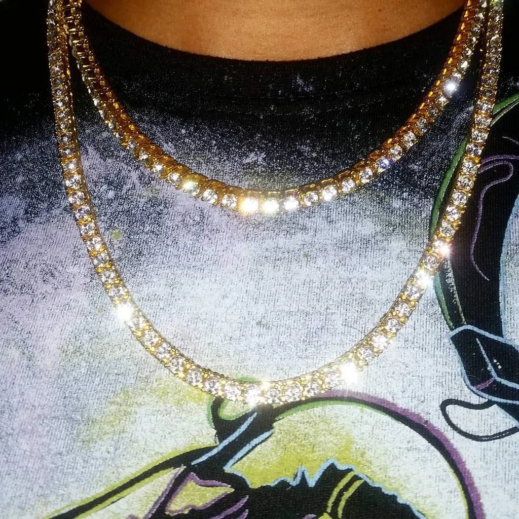 Collana da uomo Steampunk Bling con catena da tennis con catena da tennis con diamanti ghiacciati placcati in oro