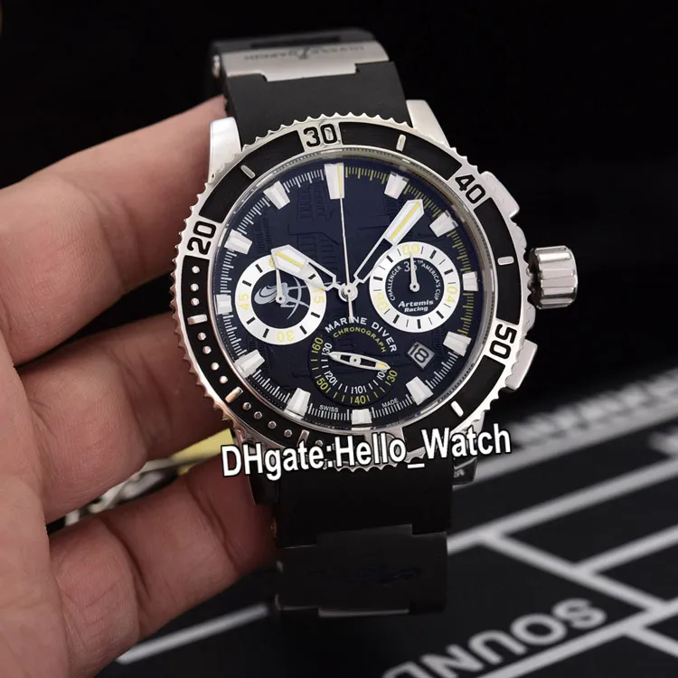 Ny 45mm dykare Marine 353-98LE-3 Artemis 353-98Le Blue Dial Miyota Quartz Chronograph Mens Watch Steel Case Blue Rand Rap Hell254g