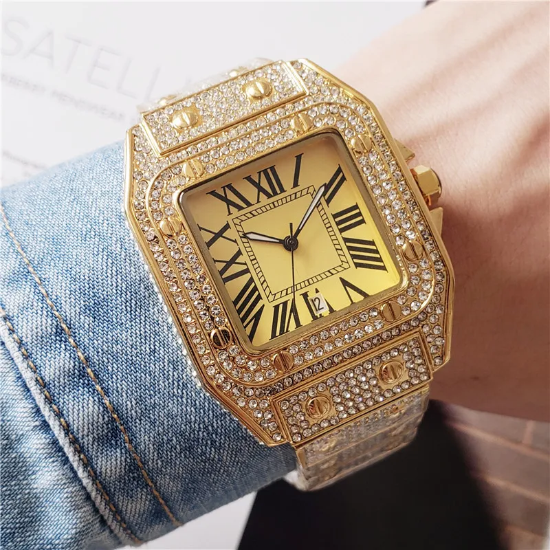 Iced Out Watches for Men and Women Full Diamond Strap Quartz Movement Fashion Dress Watch Auto Date Waterproof Analog High Quality Wristwatches Montre De Luxe