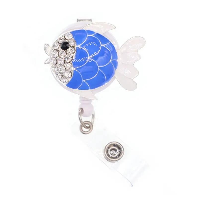 3 styles Costom Key Rings Rhinestone Animal Unicorn Pig Fish Shape Retractable ID Name Badge Reel Holder Medical Nurse G313G