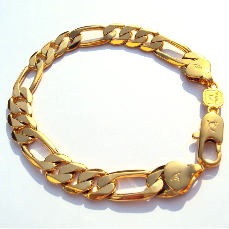 10 mm a filo spessa fine Miami figaro a catena bracciale made maschile da uomo da 18 k in oro massiccio di gioielli autentici finitura autentica203o