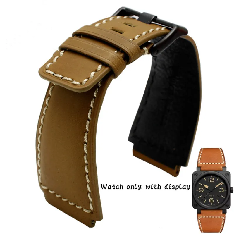 34 24 mm extrémité convexe bracelet de montre en cuir de veau italien pour la série Bell BR01 BR03 bracelet de montre bracelet ceinture Ross caoutchouc homme T20317w