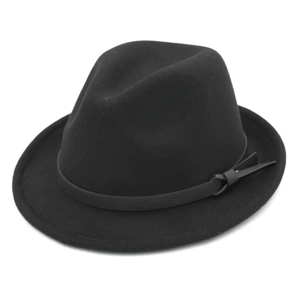 Unissex nova moda feltro jazz chapéus clássicos chapéus de topo das mulheres dos homens elegante sólido chapéu de sol borda rígida fedora elegante trilby gangst6626404