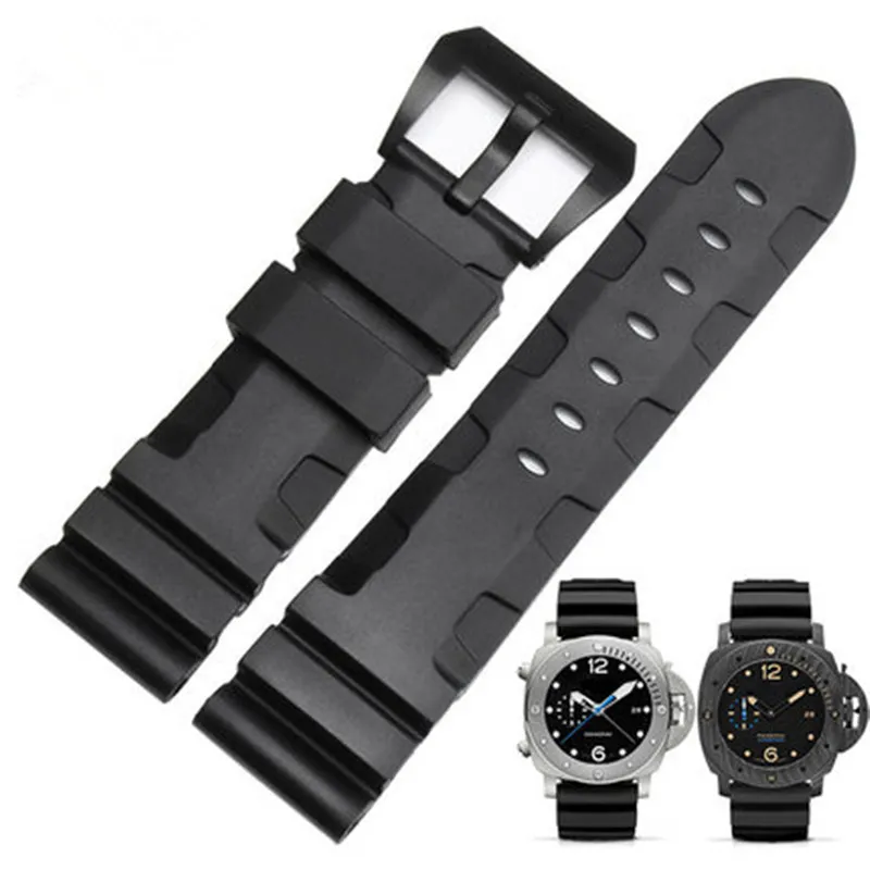 Panerai için Kauçuk Bant Silikon Strap Bilek Saat Bantları Siyah 24 26mm319c