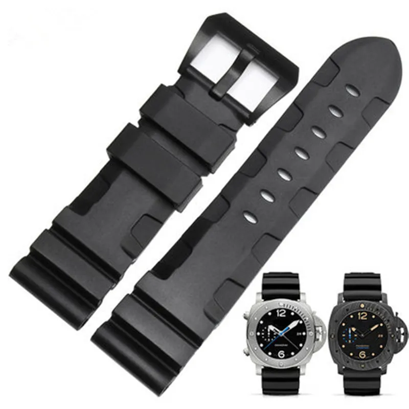 Rubber Band For Panerai Watch Silicone Strap Wrist Watchbands Black 24 26mm319C