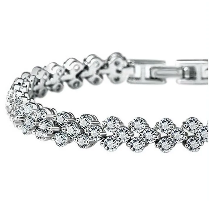 Luxe Autriche Brillant Cristal Tennis Bracelets Véritable 925 Sterling Argent Charms Zircon Bling Diamant Roman Link Bracelet Bangle284K