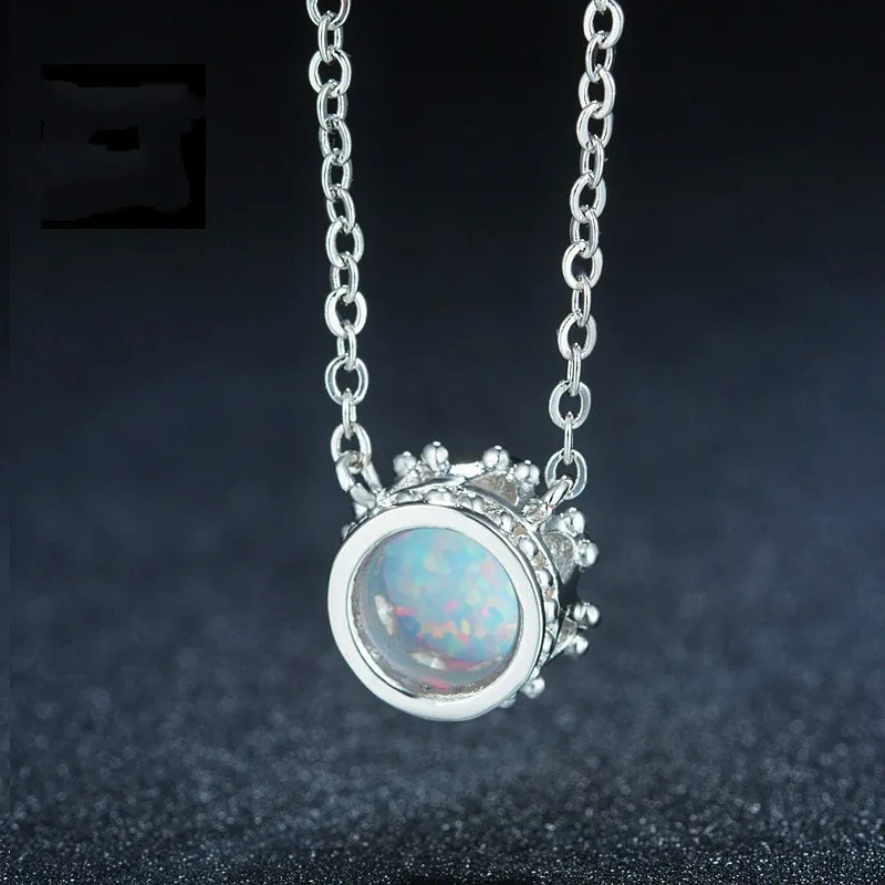 Mode Women Pretty Opal 925 Silver Necklace Pendant Chain Necklace Wedding Jewelry Anniversary Day Gift Mom Birthday Gift197f