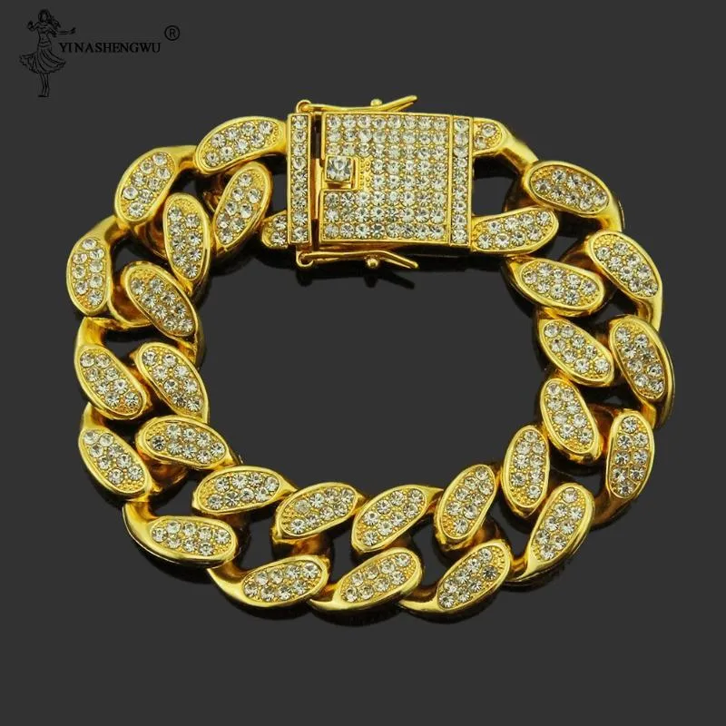 Luxury Gold Color Watch Crystal Miami Out Cuban Chain Gold Silver Men Watch & Necklace & Bracelet Hip Hop Jewerl For Men 2CM2838