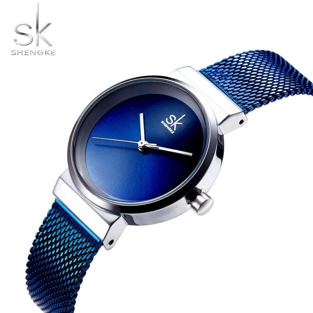 Shengke bleu Montre-bracelet femmes montres de luxe marque en acier dames Quartz femmes montres Relogio Feminino Montre Femme2482