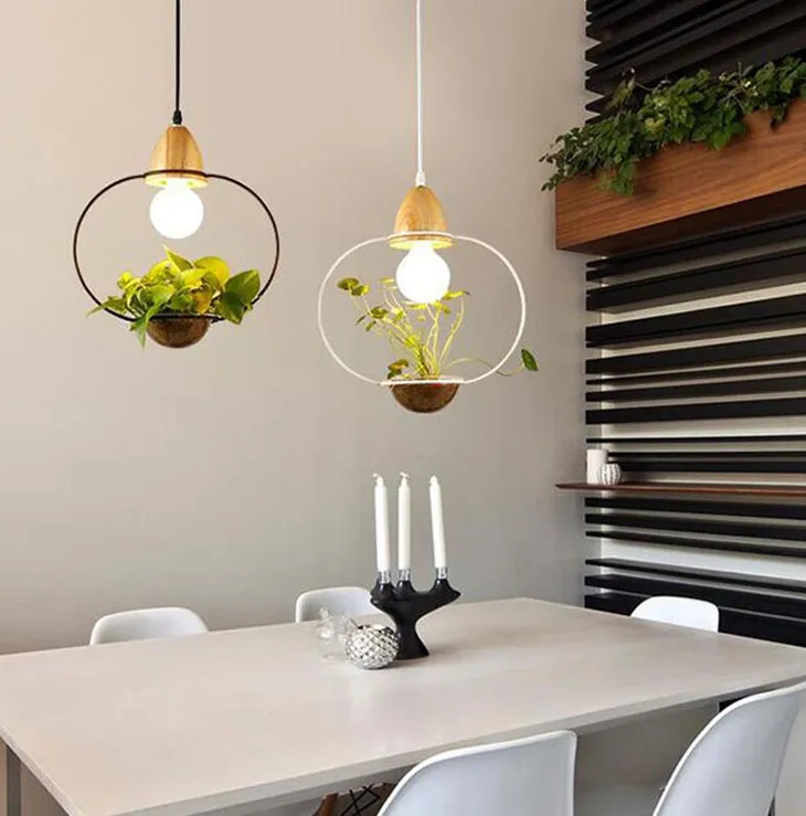 Americano planta pote luminária restaurante sala de jantar luz pingente preto branco cor madeira iluminação pingente com glass245d