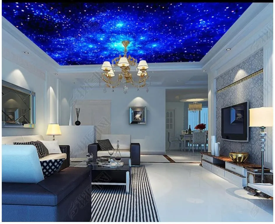 Aangepaste Grote 3D po behang 3d plafond muurschilderingen behang Fantasy universe blauw sterrenhemel woonkamer zenith plafond muurschildering wall231Q