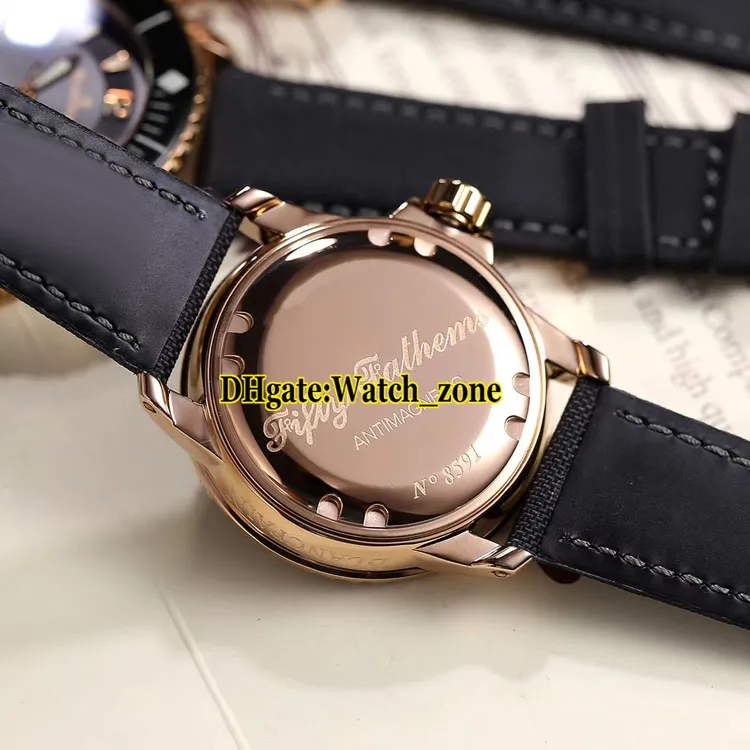 2 cores novo 5015-3630-52 cinquenta braças 50 braças mostrador preto miyota 8215 relógio automático masculino rosa ouro caso pulseira de couro relógios284p