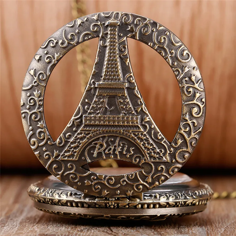 Montre de poche à Quartz pour hommes et femmes, Antique, creuse, tour Eiffel, Paris, collier, pendentif, chaîne, cadeau Souvenir, 272b