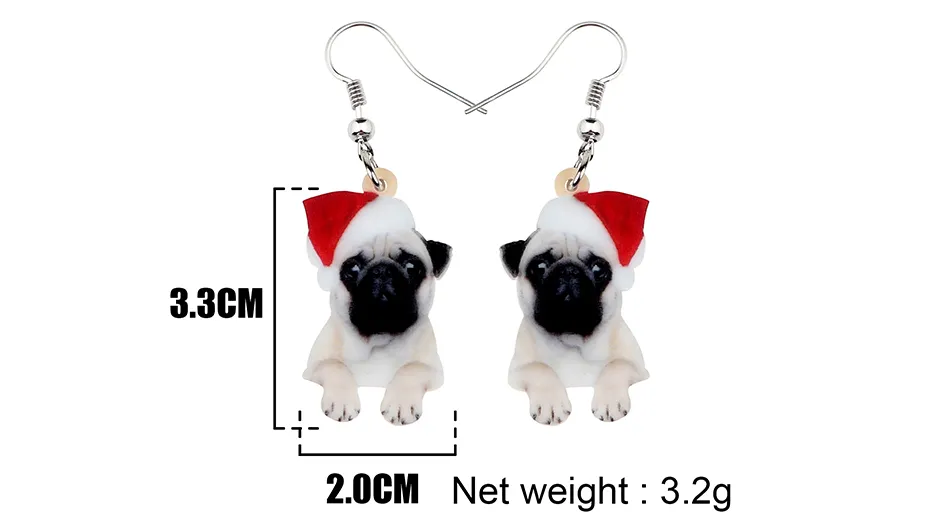 Dangle Kronleuchter Acryl Weihnachten süße Mopshund Ohrringe Drop süße Haustiere Geschenk Frauen Mädchen Teenager Kid Festival Charms Dekoration B231H