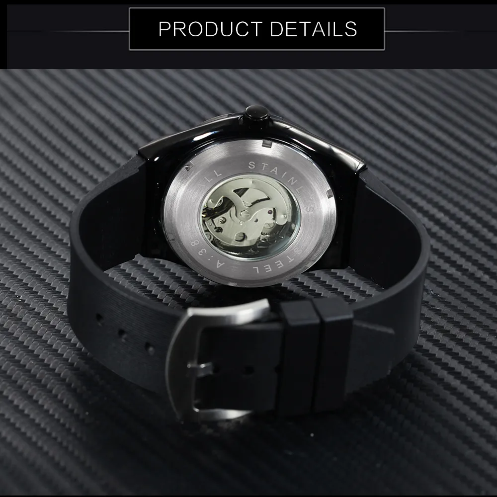 WINNER Top Outdoor Sports Men Automatic Mechanical Watch Rubber Strap Creative Skeleton Design Casual Wristwatch293r