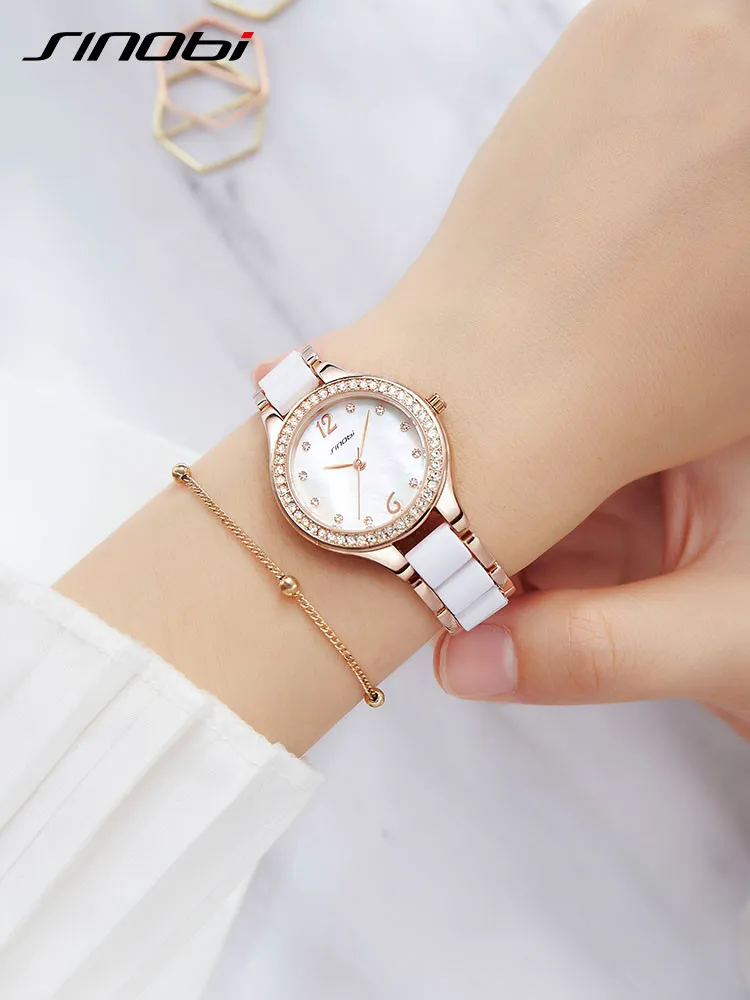 SINOBI Fashion Women's Bracelet Watches For Elegant Ladies Watches Rose Gold Wristwatch Diamond Female Clock Relojes Mujer ni2757