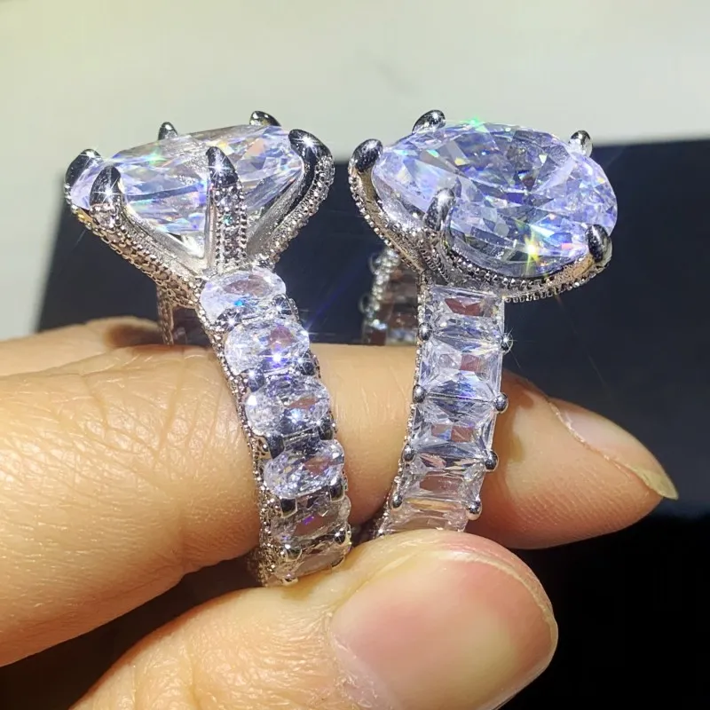 Choucong Topverkopende Grote Duif Ei 10CT Diamanten Ring Vintage Sieraden 925 Sterling Zilver Waterdruppel Party Vrouwen Bruiloft Verloving 2822