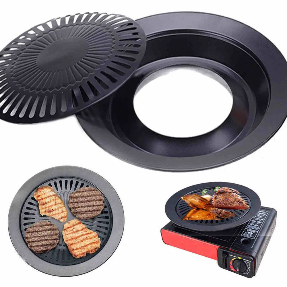 Europese outdoor rookloze barbecue grill pan gas gas huishouden anti-aanbak gasfornuis plaat bbq barbecue tool t200110299d