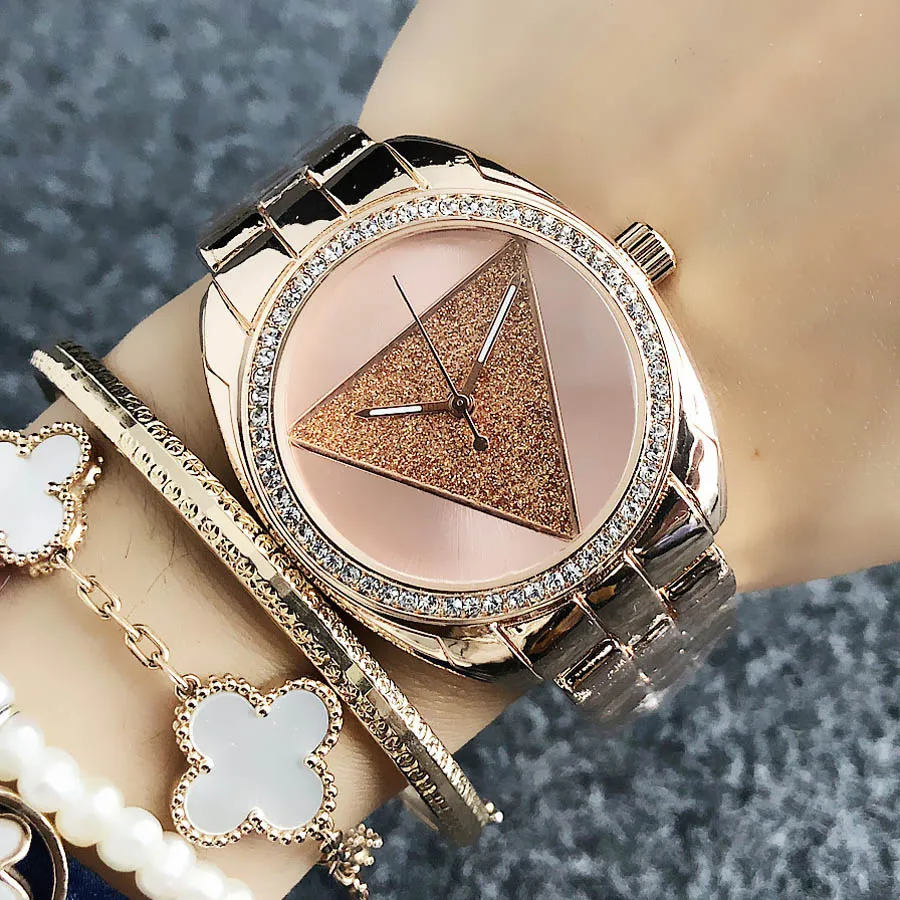 Orologio da polso al quarzo di marca donna ragazza quadrante triangolare in cristallo stile cinturino in metallo orologi GS 212177