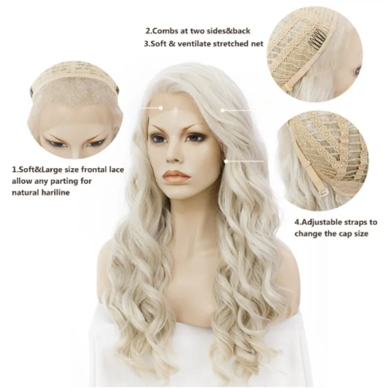 180 gęstości długie faliste miodowe popiół blond koronkowe peruki przednie dla kobiet syntetyczna peruka odporna na błonnik 24 -calowy koronkowy peruka cosplay7400911
