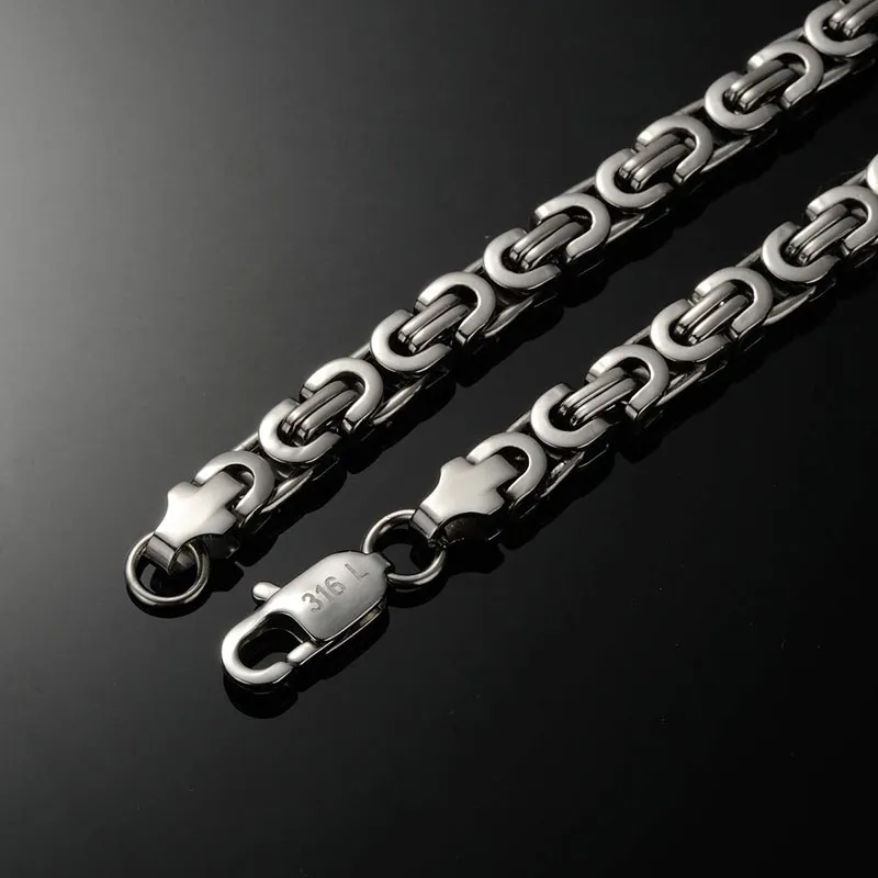 Классическое мужское серебряное византийское ожерелье 6 мм, ювелирная цепочка из нержавеющей стали, 45 см, 50 см, 60 см, 70 см, 75 см321u