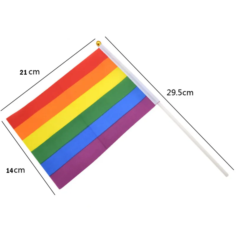 Bandeira de arco -íris bandeira de bastão de bastão gay Mini plástico bandeira de carro de mão portátil acenando com manutenção 21 14 cm usando o festival em casa 270h