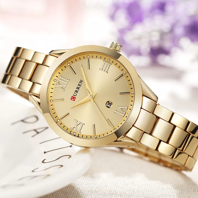 Curren Gold Watch Watches Watches Ladies 9007 Stalowa bransoletka dla kobiet zegarki żeńskie Relogio feminino Montre femme CJ19111251y