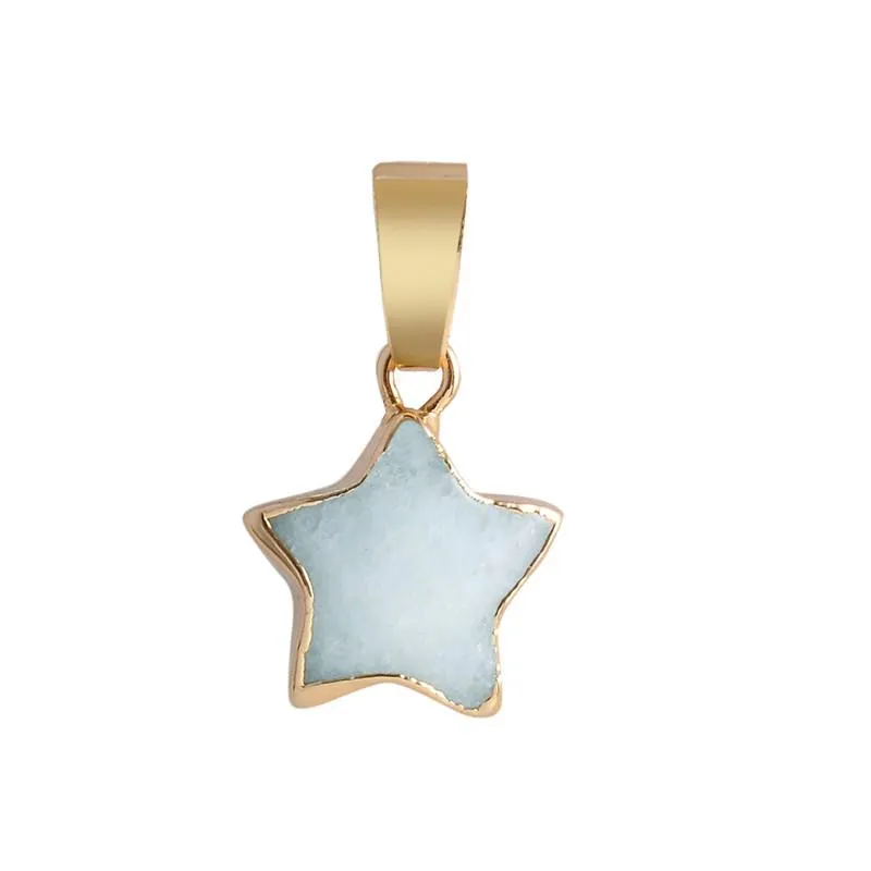Pentagrama estrela corrente colar de cristal rosa chakra pedra natural chapeamento ouro geode druzy quartzo pingente diy colar jóias1950