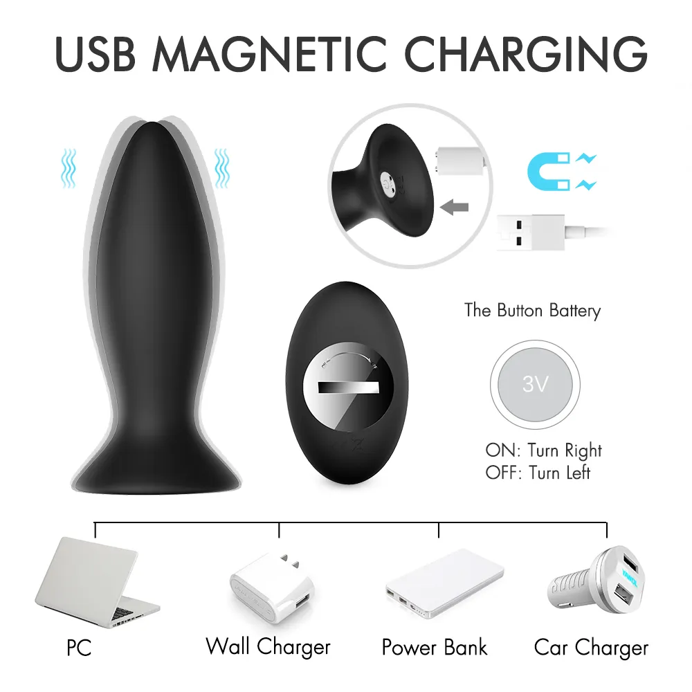 Butt Plug Vibrador anal para hombre Masturbador masculino Control remoto Consolador Vibrador USB recargable 9 modos Juguetes sexuales anales para hombre gay Y6265506