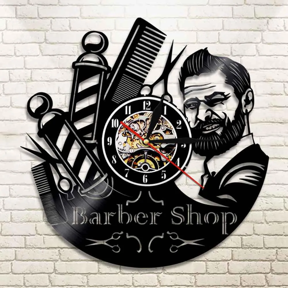 Barber Shop Sign Wall Clock Barbers Pool Record Wall Clock Hair Salon Stylist Haargereedschap Schaar Barber Shop Artwork Gift Y2001092427091