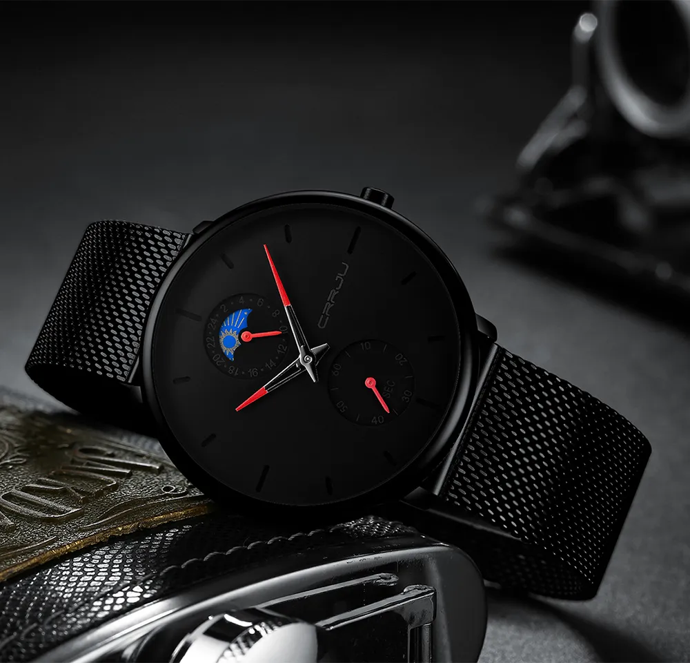 ERKEK KOL SAATI CRRJU moda męska Business Casual Watches 24 godziny Unikalne projektowanie kwarcowe zegarek siatkowy Waterproof Sport Wristwatch2379