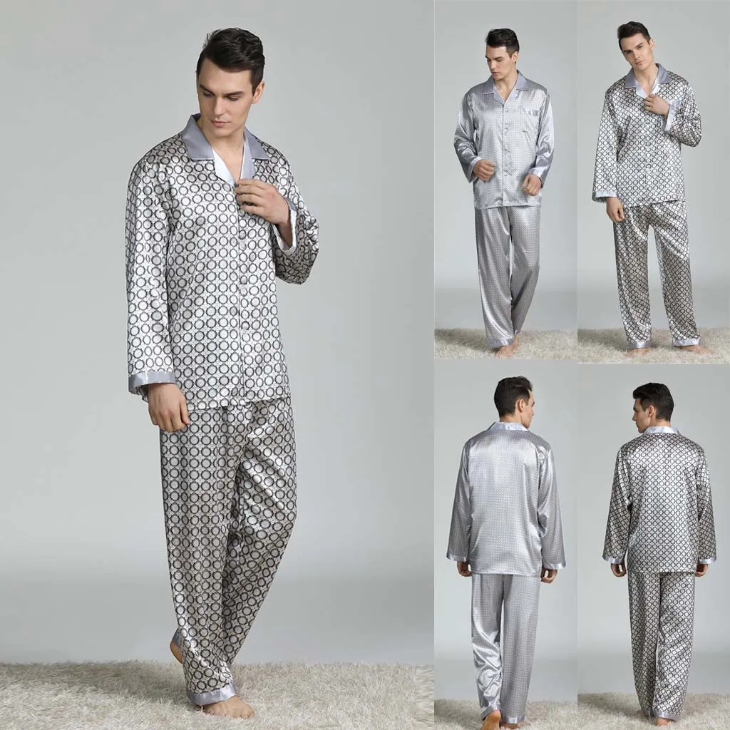 2019 Soie Hommes Pyjama Ensembles Sommeil Solide Satin Vêtements De Nuit Hommes Costume D'été À Manches Longues Pyjama En Soie Hommes Pyjamas Homme # g2 V191216278Q