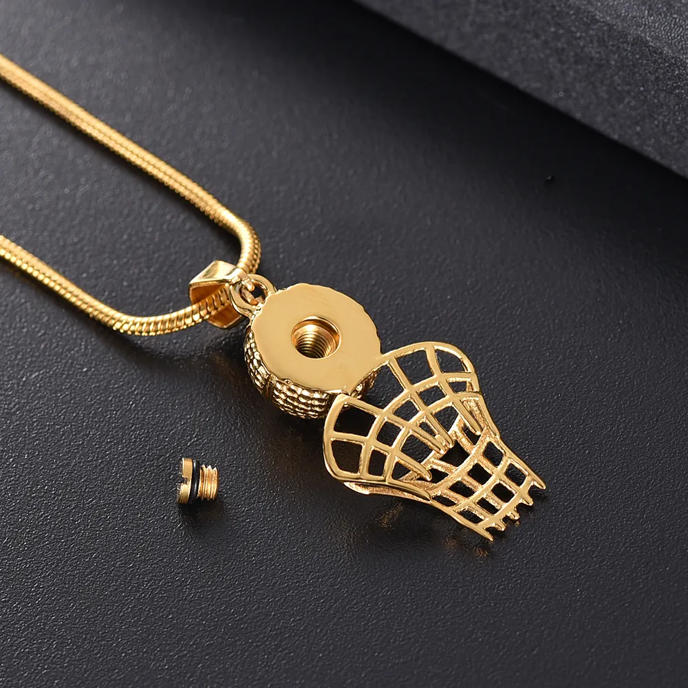 Spelarens halsbands minnesmärke 316L rostfritt stål basket kremering hänge med ormkedjan begravning urn minness smycken fo279u