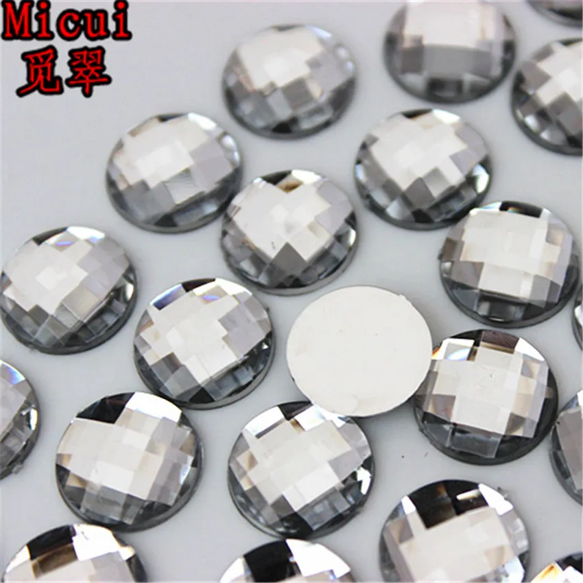 MICUI 12 mm Crystal Round Flatback Mélange Couleur Couleur en ramine acrylique Colle sur les cristaux de strasse pierres Gemmes sans trou pour les bijoux CRAF249D