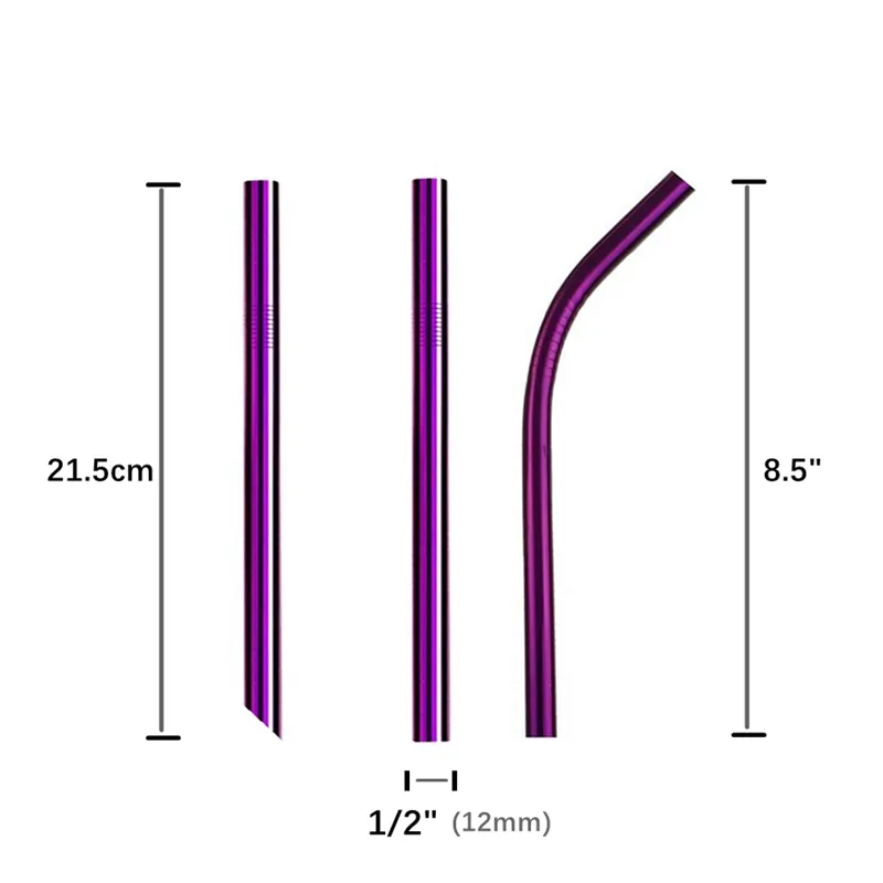 50 st parti 304 Rostfritt stålstrån återanvändbara metallstrån dricksrör 215 mm 12mm rak böjda skarpa boba sugrör drickware241f
