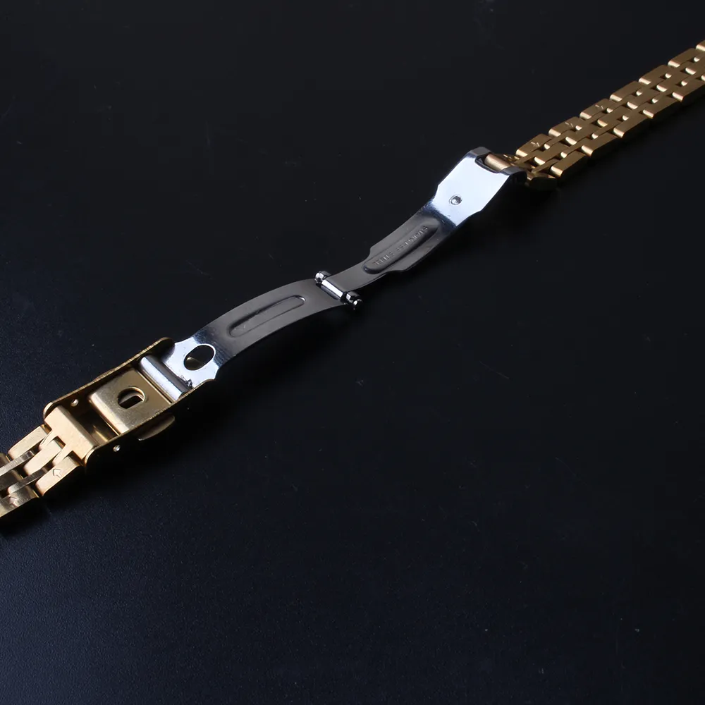 Cinturini orologi in acciaio inossidabile dorato Bracciale cinturino orologio Bracciale orologio 10mm 12mm 14mm 16mm estremità diritte fibbia pieghevole classica I2242