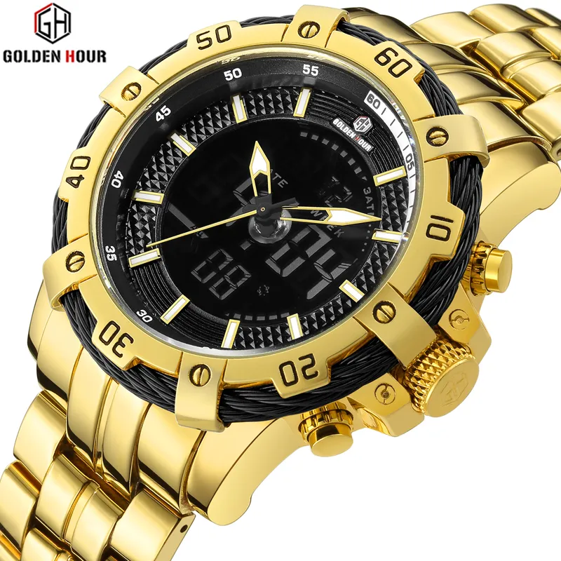 Top Marke GOLDENHOUR Luxus herren Uhr Automatische Uhr Sport Uhren Digital Military Mann Armbanduhr Relogio Masculino Dour322S