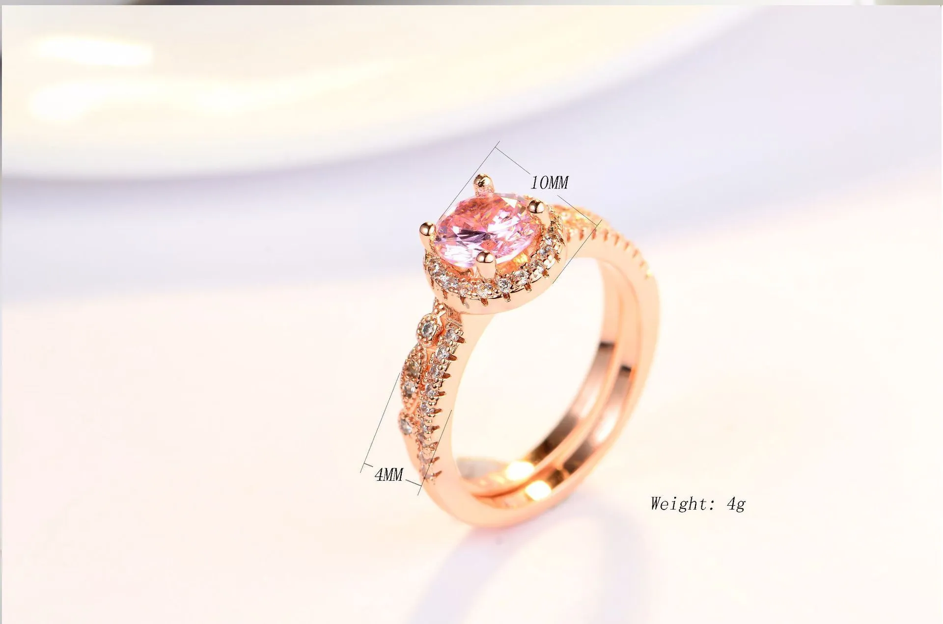 Omhxzj cała osobowość moda moda ol woman girl impreza ślub Pink Slim Cyrron 18KT Rose Gold Ring Zestaw RN1018063560