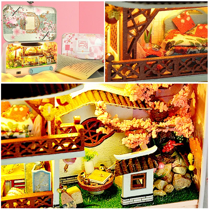 Box Theatre Dollhouse Toy с мебелью DIY Миниатюрный кукольный дом светодиодные игрушки для детей подарка на день рождения TH5 Y2004146501639