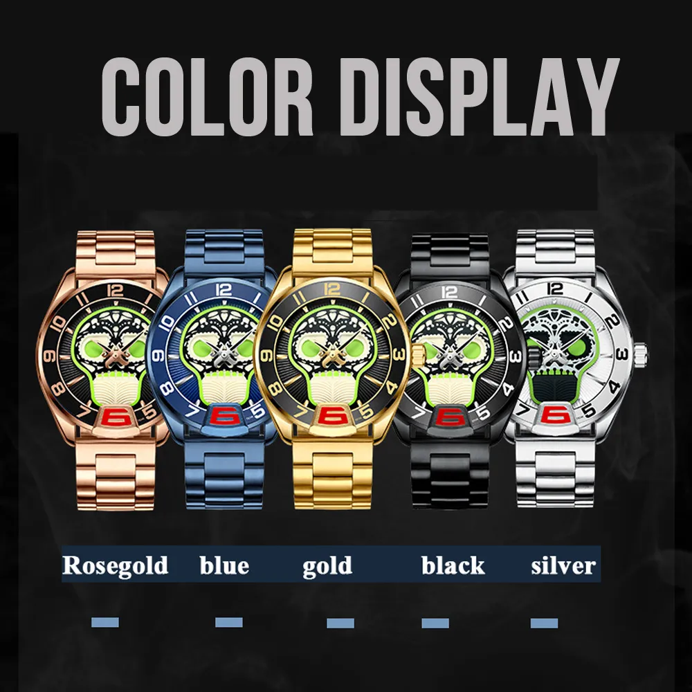 Tevise montres mécaniques en acier inoxydable hommes montre automatique mode luxe bleu Cool crâne horloge Relogio Masculino266w