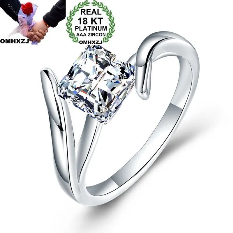 Omhxzj Hurtowa osobowość pierścionki moda ol woman girl impreza ślub prezent biały prosty kwadrat cyrkon 18KT biały złoto pierścień RN85