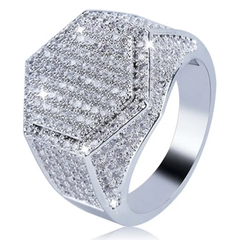 Z bocznymi kamieniami męski pierścień lodowe 3a Rhinestones Pierścienie wystawne żydowskie złotą srebrną biżuterię modną całą hip hop249s