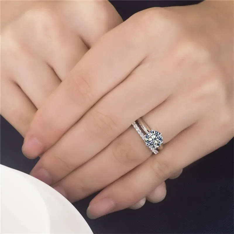 Vecalon Fijne Sieraden Echte 925 Sterling Zilveren Infinity ring set Diamond Cz Engagement trouwring ringen voor vrouwen Bruids Gift238h